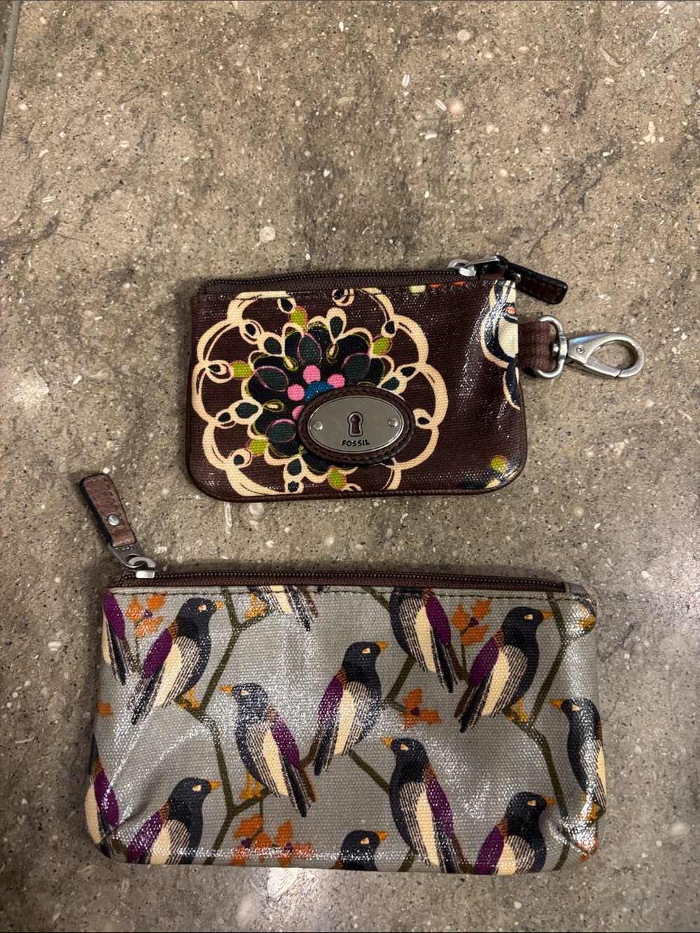 Fossil vintage Key-Per wallet and pouch bundle, birds flowers